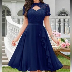 Miusol Navy Lace Midi Dress